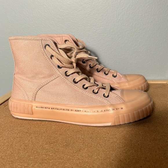 AllSaints Canvas High Top Sneakers Light Pink size 38 US 7 - Picture 1 of 16